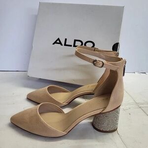 Aldo Nude Ankle Strap Heels with Glitter Block